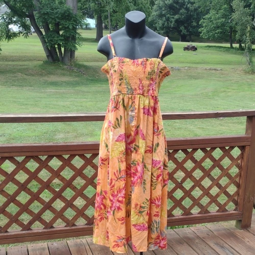 Maurices Orange Yellow Floral Smocked Peplum Midi Dress Size XXL